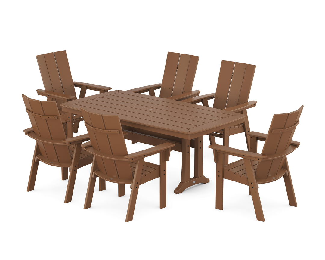 POLYWOOD® Modern Curveback Adirondack 7-Piece Dining Set with Trestle Legs