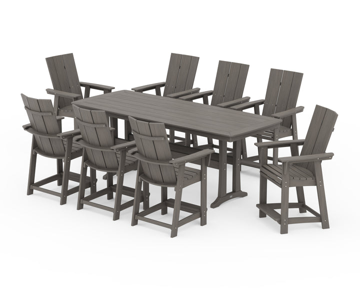 POLYWOOD® Modern Curveback Adirondack 9-Piece Counter Set with Trestle Legs
