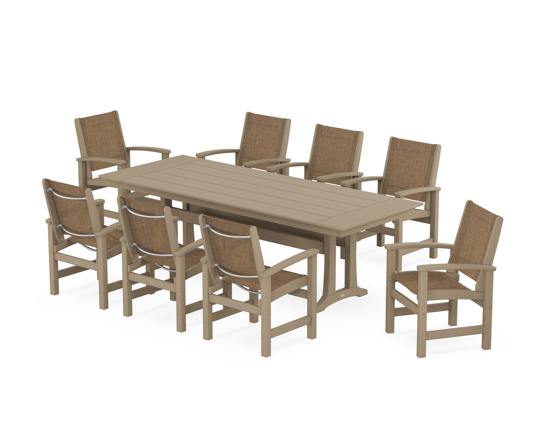POLYWOOD® Coastal 9-Piece Farmhouse Dining Set with Trestle Legs