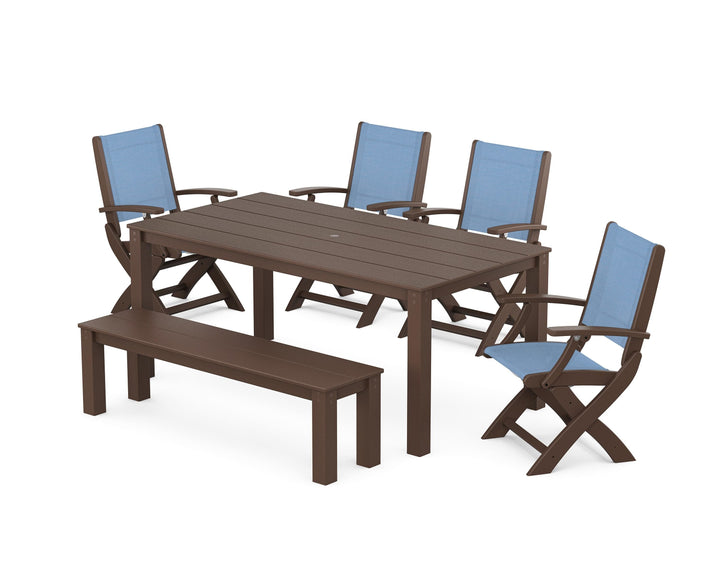 POLYWOOD® Coastal Folding Chair 6-Piece Parsons Dining Set with Bench