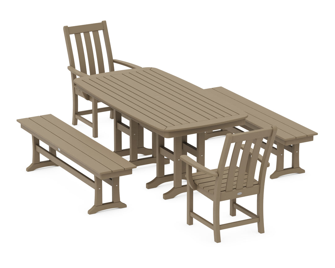 POLYWOOD® Vineyard 5-Piece Dining Set with Benches