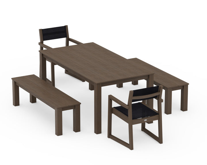 POLYWOOD® EDGE Sling Arm Chair 5-Piece Parsons Dining Set with Benches