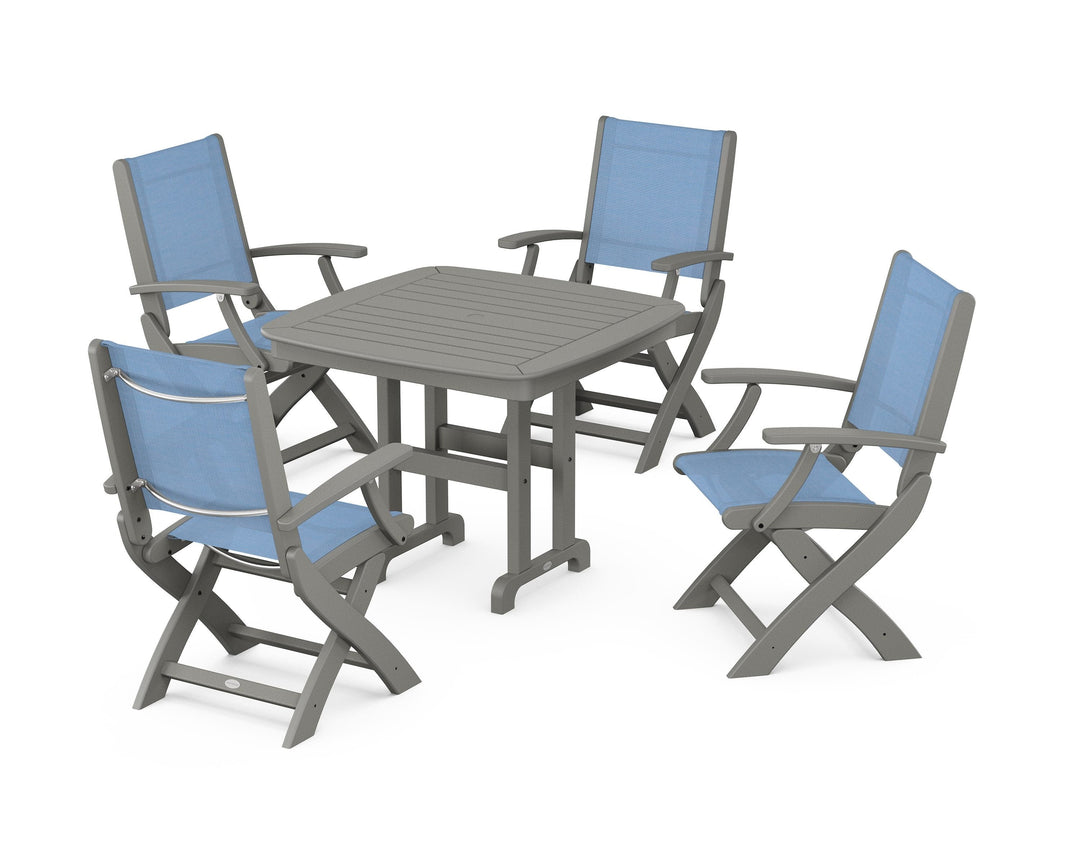 POLYWOOD® Coastal Folding Chair 5-Piece Dining Set