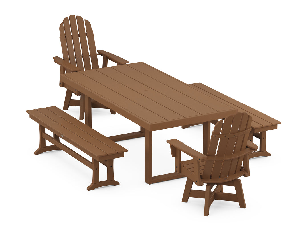 POLYWOOD® Vineyard Curveback Adirondack Swivel Chair 5-Piece Dining Set with Benches