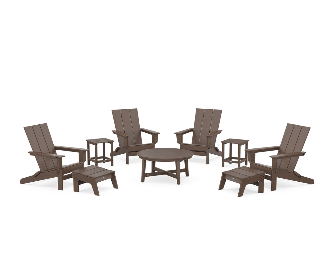 POLYWOOD® Modern Studio Folding Adirondack 9-Piece Conversation Set