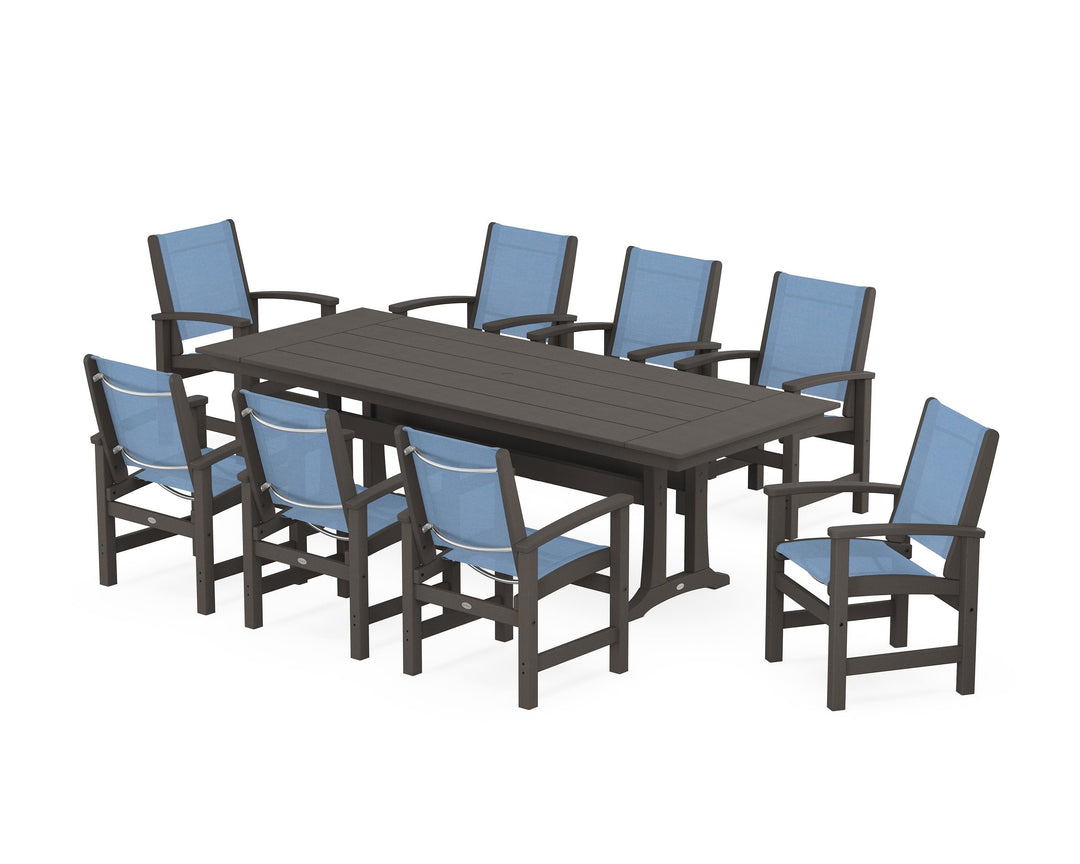 POLYWOOD® Coastal 9-Piece Farmhouse Dining Set with Trestle Legs