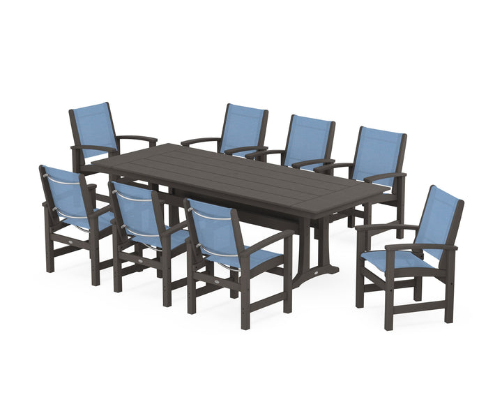 POLYWOOD® Coastal 9-Piece Farmhouse Dining Set with Trestle Legs