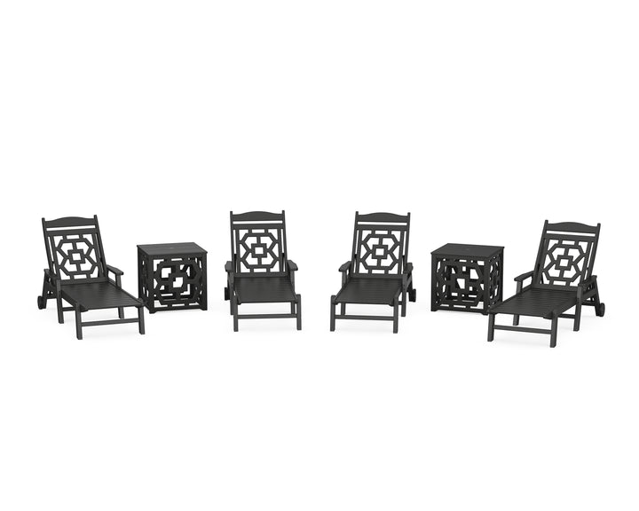 Martha Stewart by POLYWOOD® Chinoiserie 6-Piece Chaise Set with Umbrella Stand Accent Table