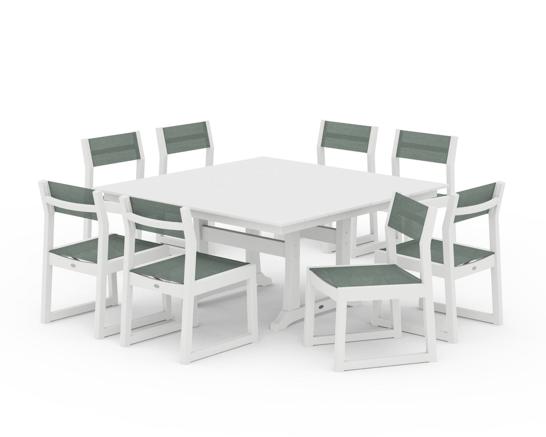 POLYWOOD® EDGE Sling Side Chair 9-Piece Farmhouse Trestle Dining Set