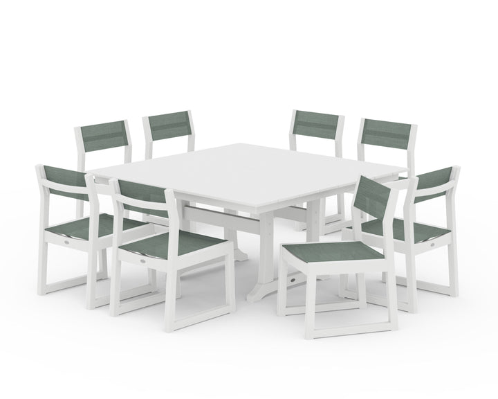POLYWOOD® EDGE Sling Side Chair 9-Piece Farmhouse Trestle Dining Set
