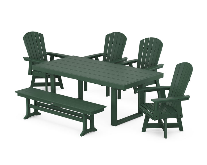 POLYWOOD® Nautical Curveback Adirondack Swivel Chair 6-Piece Dining Set with Bench