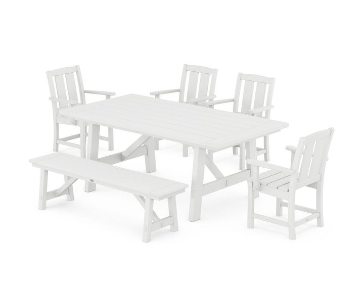 POLYWOOD® Mission 6-Piece Rustic Farmhouse Dining Set with Bench