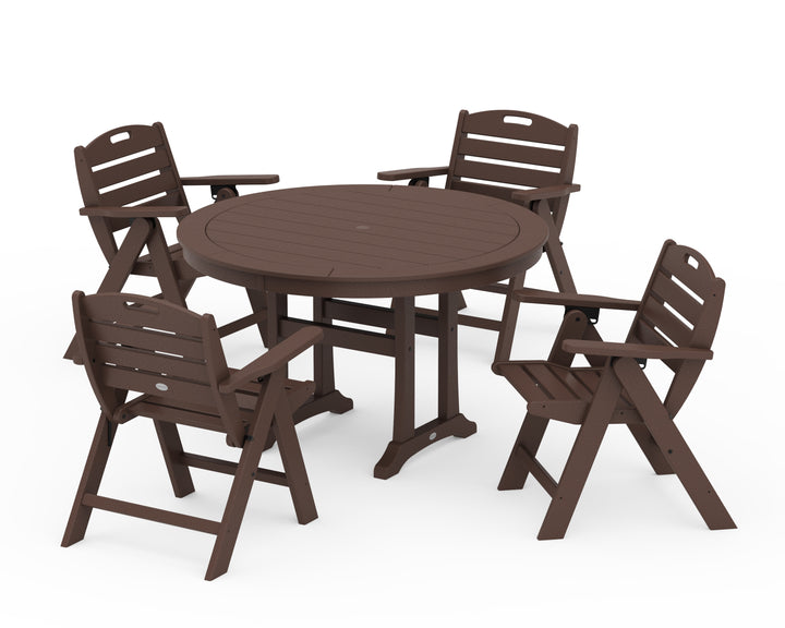 POLYWOOD® Nautical Folding Lowback Chair 5-Piece Round Dining Set With Trestle Legs