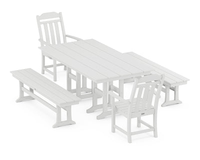 Cottage 5-Piece Farmhouse Dining Set with Benches