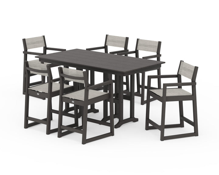 POLYWOOD® EDGE Sling Arm Chair 7-Piece Farmhouse Counter Set