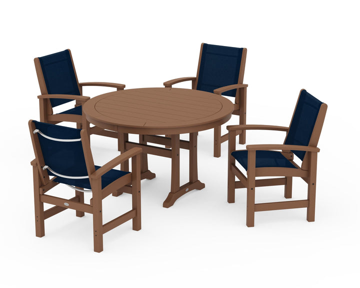POLYWOOD® Coastal 5-Piece Round Dining Set with Trestle Legs