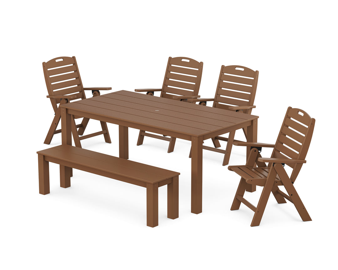 POLYWOOD® Nautical Folding Highback Chair 6-Piece Parsons Dining Set with Bench
