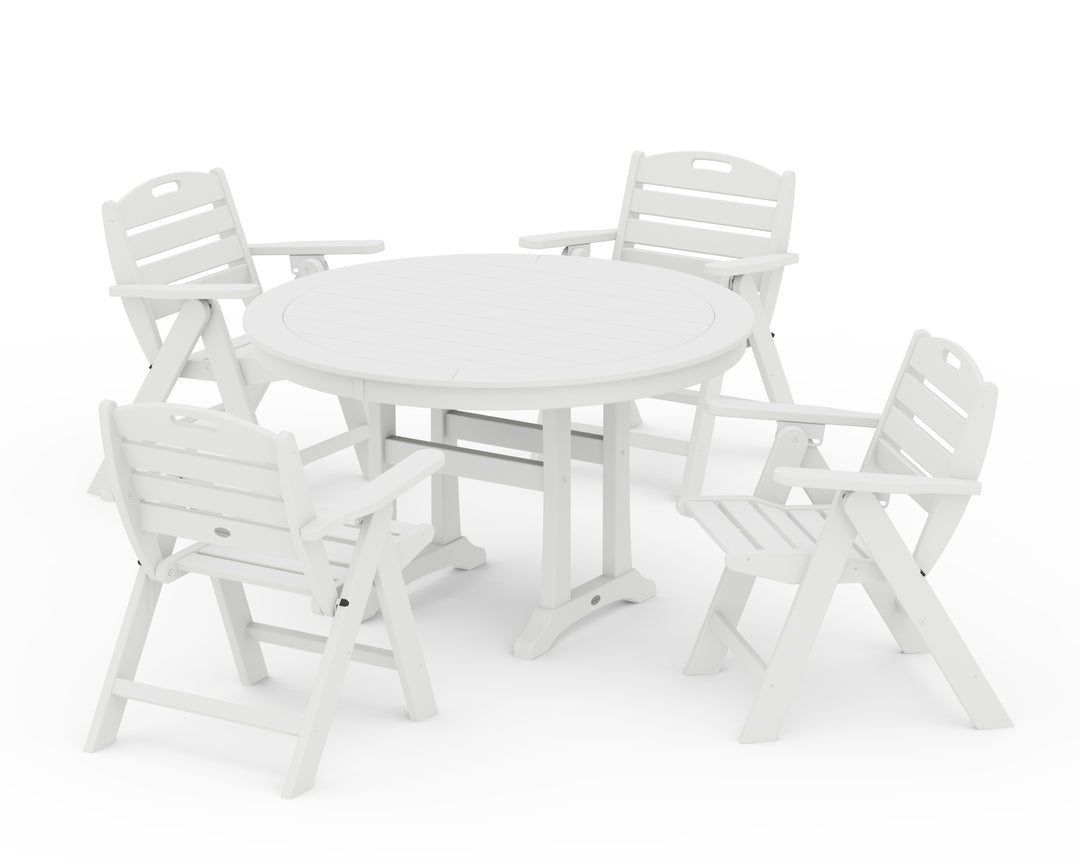 POLYWOOD® Nautical Folding Lowback Chair 5-Piece Round Dining Set With Trestle Legs