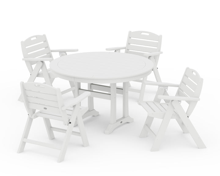 POLYWOOD® Nautical Folding Lowback Chair 5-Piece Round Dining Set With Trestle Legs