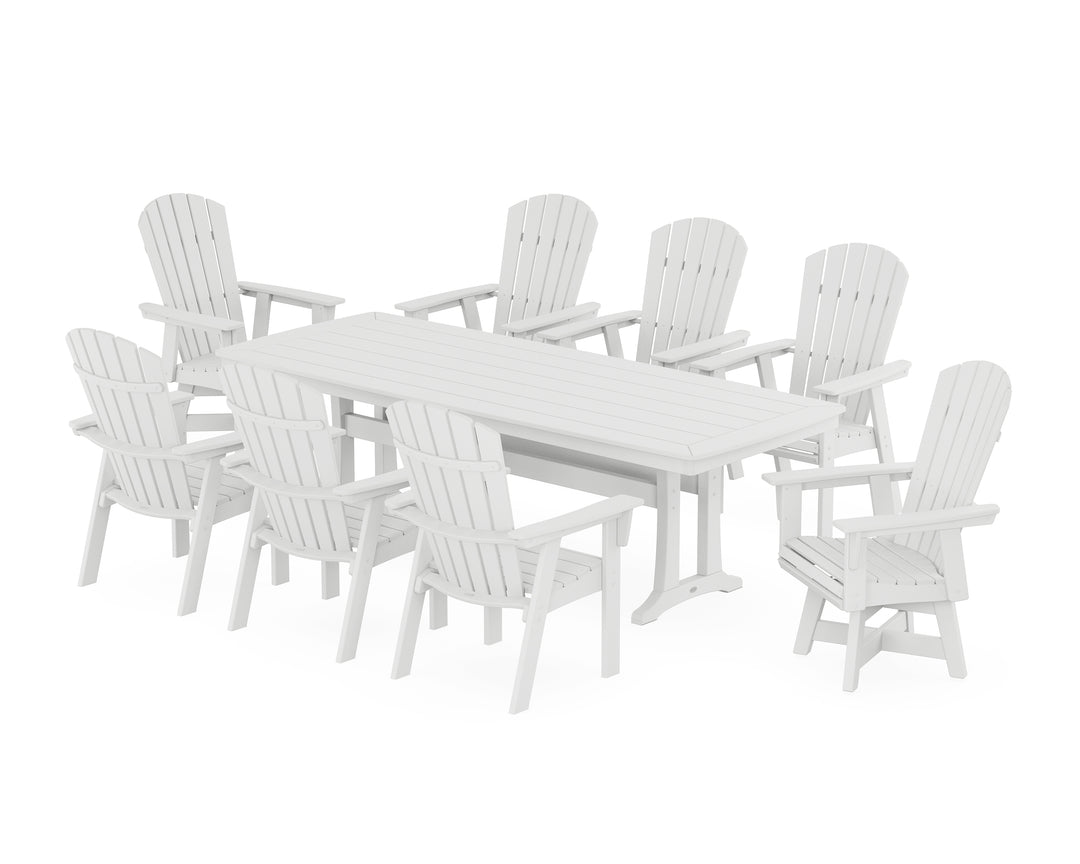 POLYWOOD® Nautical Curveback Adirondack Swivel 9-Piece Dining Set with Trestle Legs