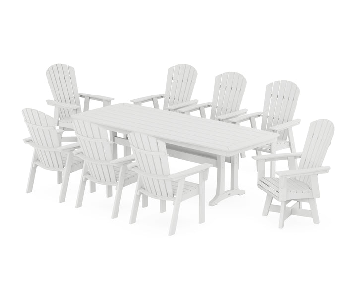 POLYWOOD® Nautical Curveback Adirondack Swivel 9-Piece Dining Set with Trestle Legs