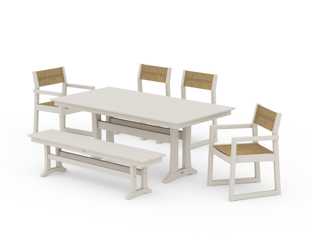 POLYWOOD® EDGE Sling 6-Piece Farmhouse Dining Set With Trestle Legs
