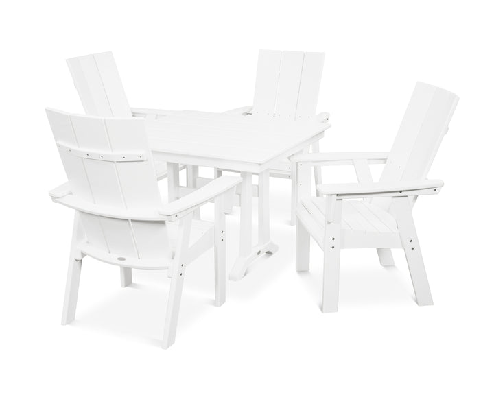 POLYWOOD® Modern Curveback Adirondack 5-Piece Farmhouse Trestle Dining Set