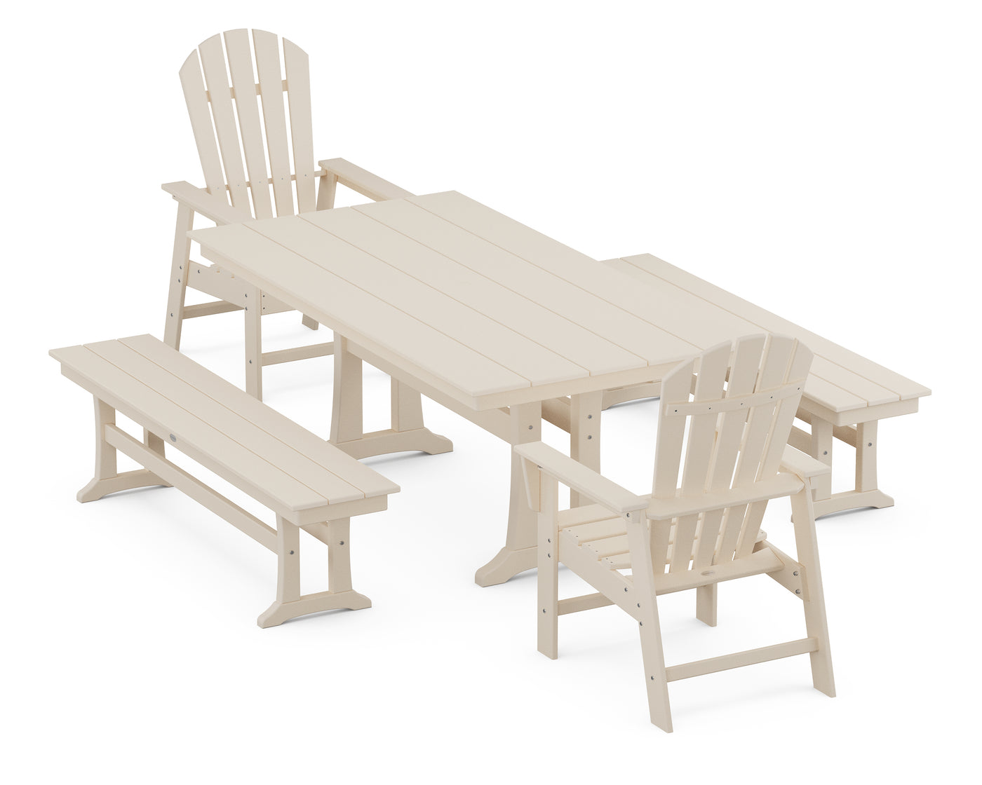 South Beach 5-Piece Farmhouse Dining Set With Trestle Legs