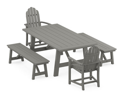 Classic Adirondack 5-Piece Rustic Farmhouse Dining Set With Benches