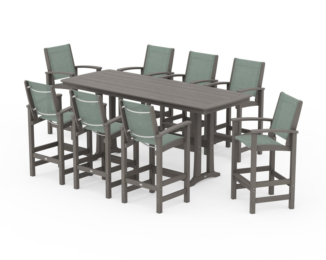 POLYWOOD® Coastal 9-Piece Bar Set with Trestle Legs