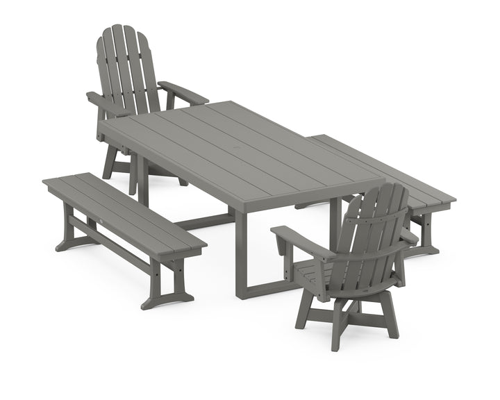 POLYWOOD® Vineyard Curveback Adirondack Swivel Chair 5-Piece Dining Set with Benches