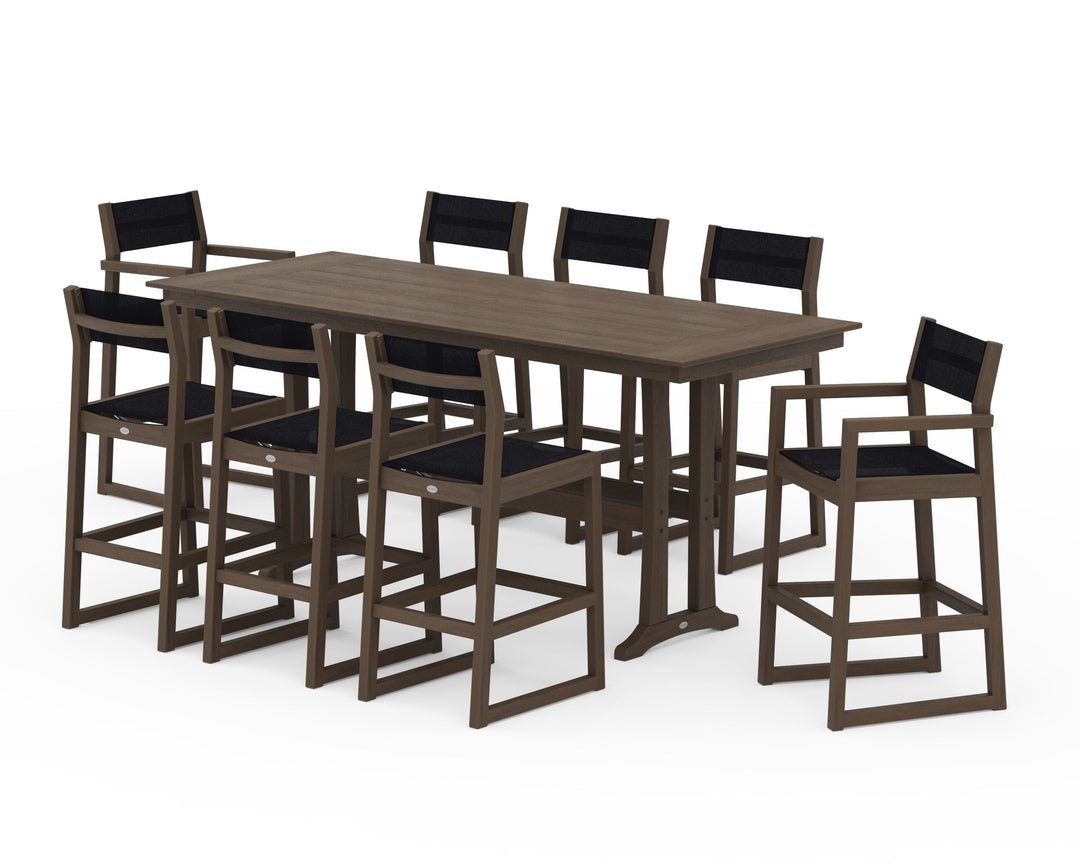 POLYWOOD® EDGE Sling 9-Piece Farmhouse Bar Set with Trestle Legs