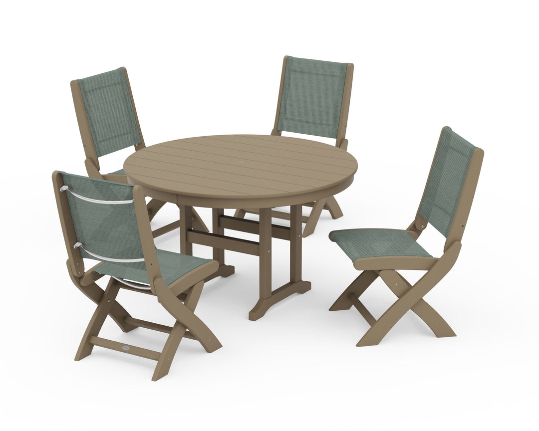 POLYWOOD® Coastal Folding Side Chair 5-Piece Round Dining Set