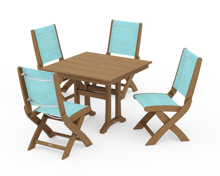 POLYWOOD® Coastal Folding Side Chair 5-Piece Farmhouse Dining Set With Trestle Legs
