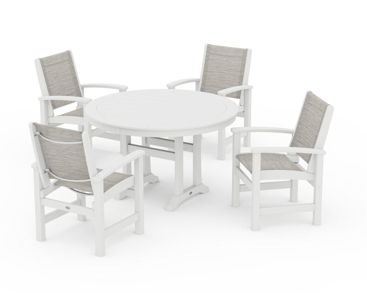 POLYWOOD® Coastal 5-Piece Round Dining Set with Trestle Legs