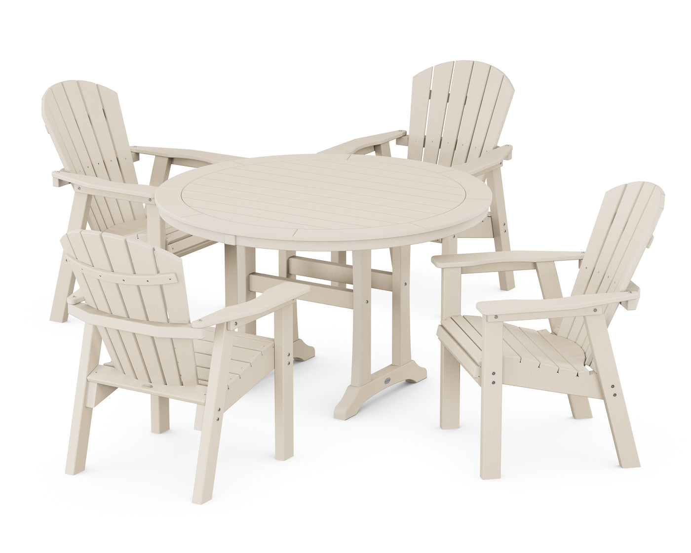 Seashell 5-Piece Round Dining Set with Trestle Legs