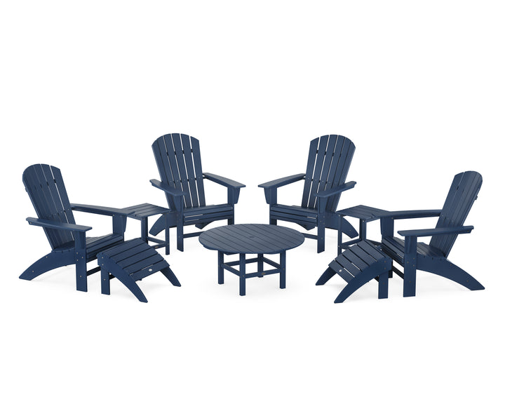 POLYWOOD® Nautical Curveback Adirondack Chair 9-Piece Conversation Set