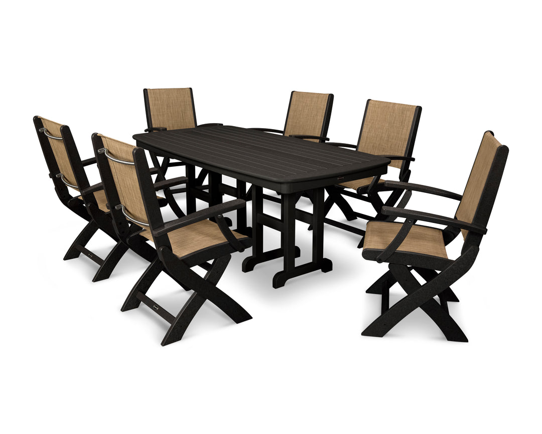 POLYWOOD® Coastal Folding Arm Chair 7-Piece Dining Set