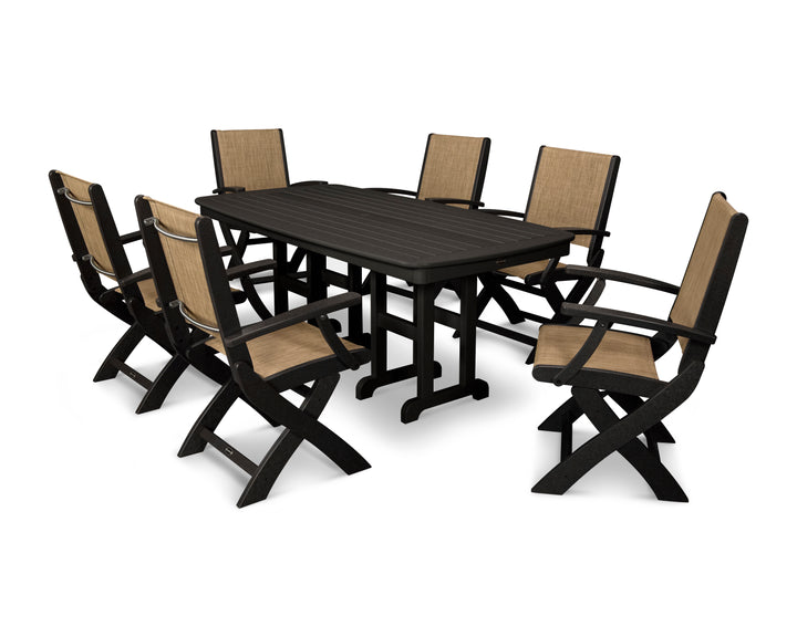 POLYWOOD® Coastal Folding Arm Chair 7-Piece Dining Set