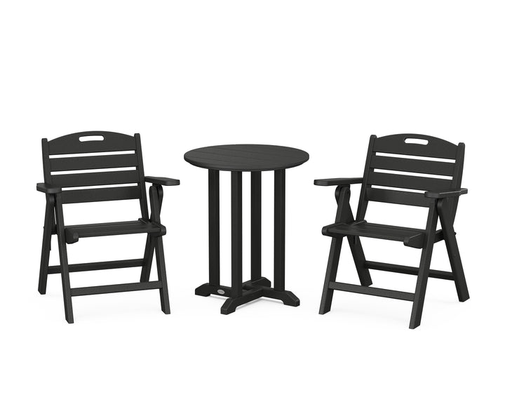 POLYWOOD® Nautical Folding Lowback Chair 3-Piece Round Bistro Dining Set
