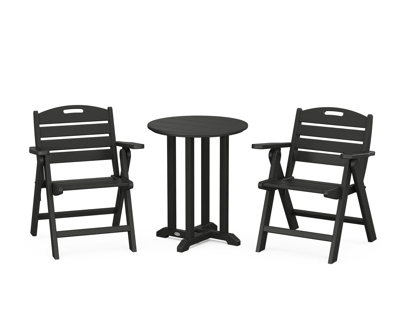 Nautical Folding Lowback Chair 3-Piece Round Bistro Dining Set