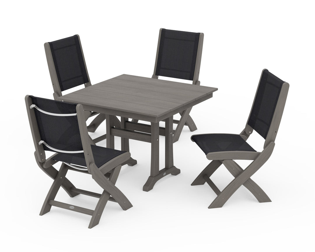 POLYWOOD® Coastal Folding Side Chair 5-Piece Farmhouse Dining Set With Trestle Legs