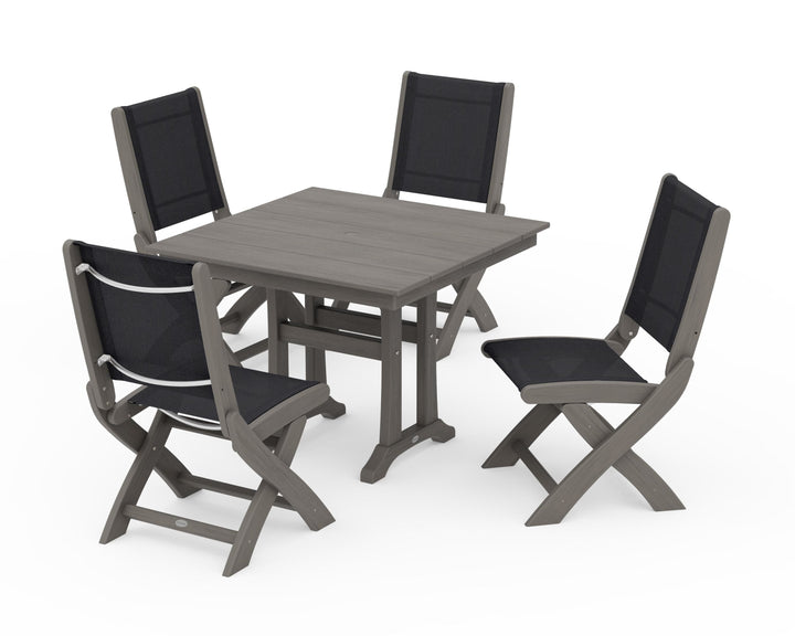 POLYWOOD® Coastal Folding Side Chair 5-Piece Farmhouse Dining Set With Trestle Legs