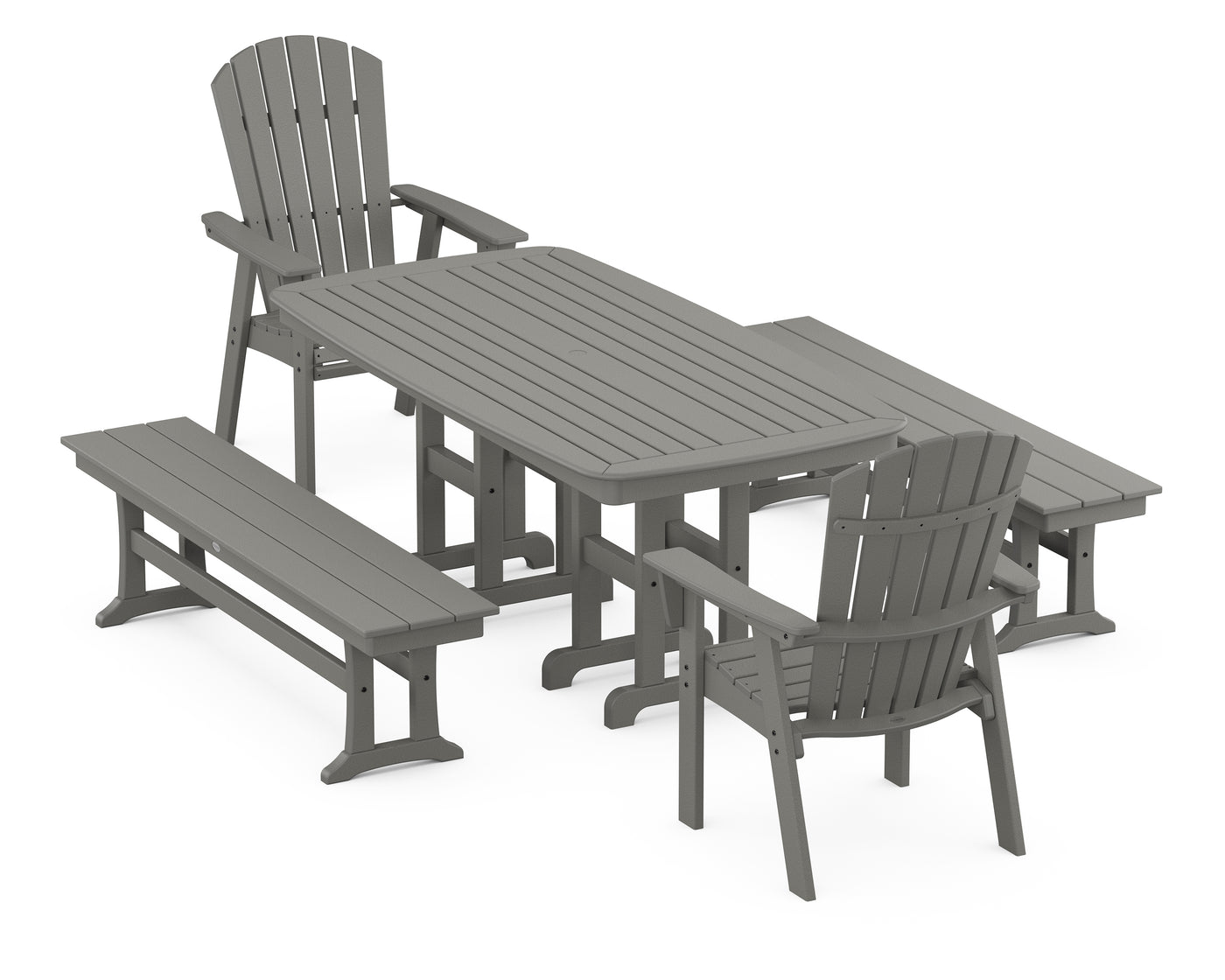 Nautical Curveback Adirondack 5-Piece Dining Set with Benches