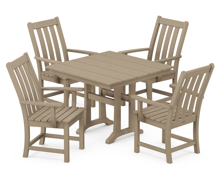 POLYWOOD® Vineyard 5-Piece Farmhouse Trestle Arm Chair Dining Set