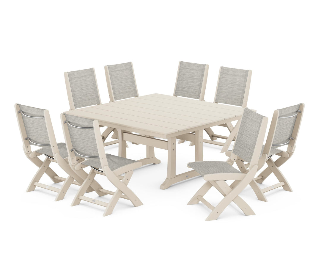 POLYWOOD® Coastal Folding Side Chair 9-Piece Farmhouse Dining Set