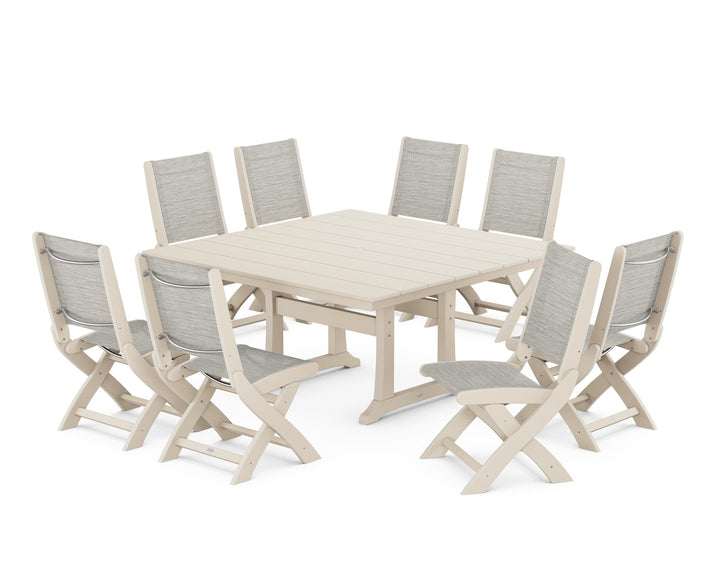 POLYWOOD® Coastal Folding Side Chair 9-Piece Farmhouse Dining Set
