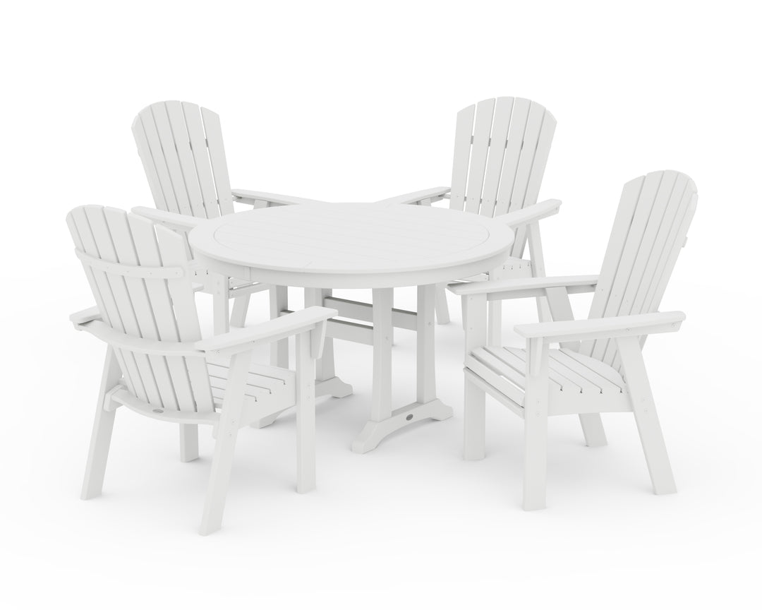 POLYWOOD® Nautical Curveback Adirondack 5-Piece Round Dining Set with Trestle Legs