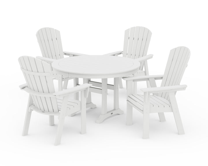 POLYWOOD® Nautical Curveback Adirondack 5-Piece Round Dining Set with Trestle Legs