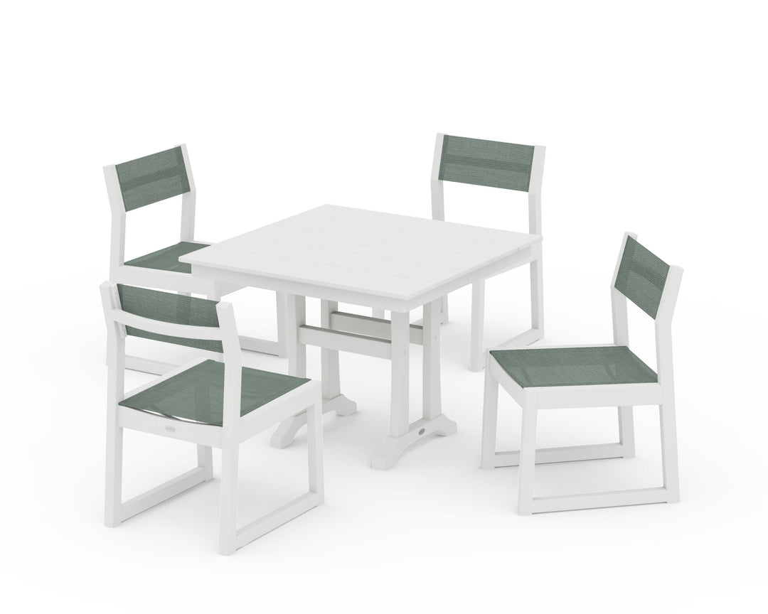 POLYWOOD® EDGE Sling 5-Piece Farmhouse Trestle Side Chair Dining Set